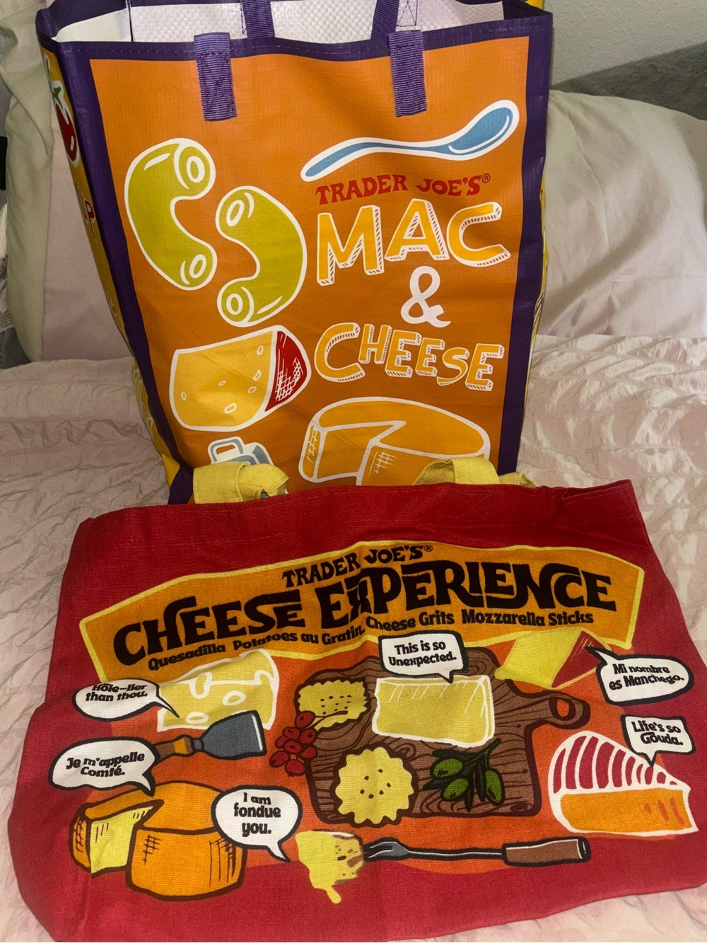 💕Trader Joe's Reusable Tote Bag Set - comfort Food tote bag & cheese bag tote💕